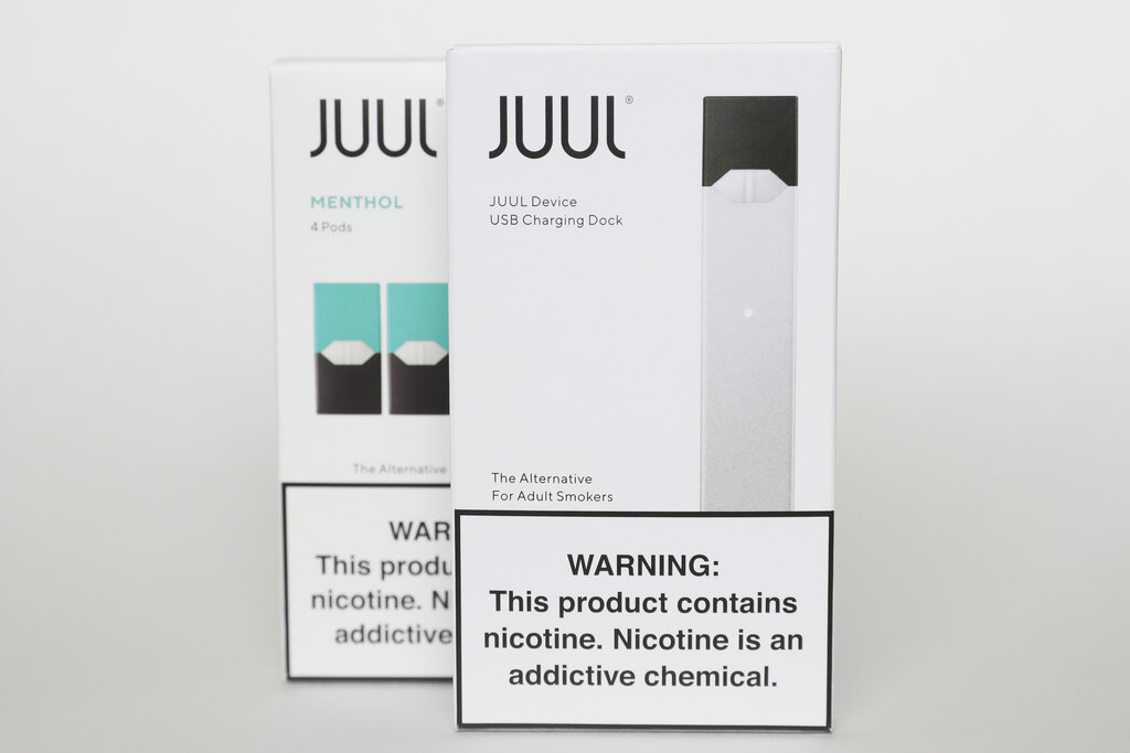 Packaging for an electronic cigarette and menthol pods from Juul Labs is displayed on Feb. 25, 2020, in Pembroke Pines, Fla. (Brynn Anderson—AP/File)