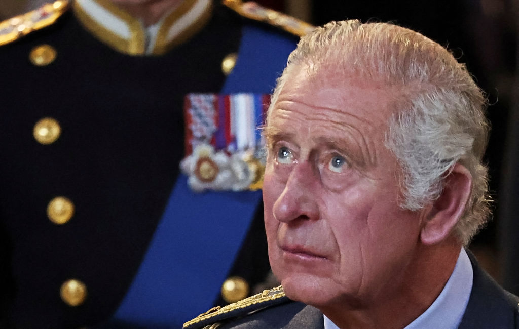 Britain's King Charles III inside Westminster Hall, at the Palace of Westminster, where the coffin of Queen Elizabeth II, will lie in State on a Catafalque, in London on September 14, 2022. (Phil Noble/pool/AFP— Getty Images)