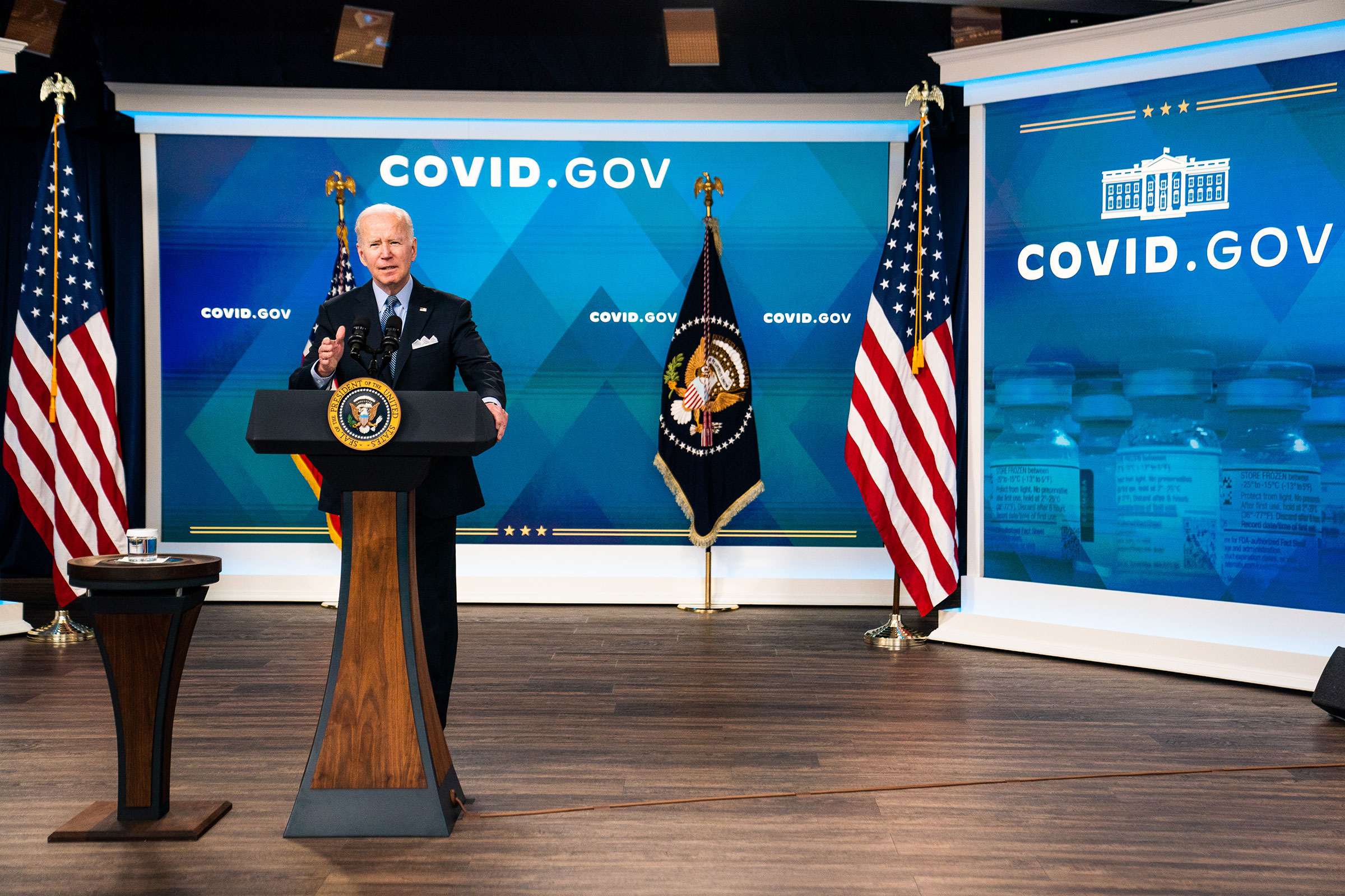 President Joe Biden delivers remarks regarding COVID-19 in the South Court Auditorium at the White House on March 30, 2022. (Demetrius Freeman—The Washington Post/Getty Images)