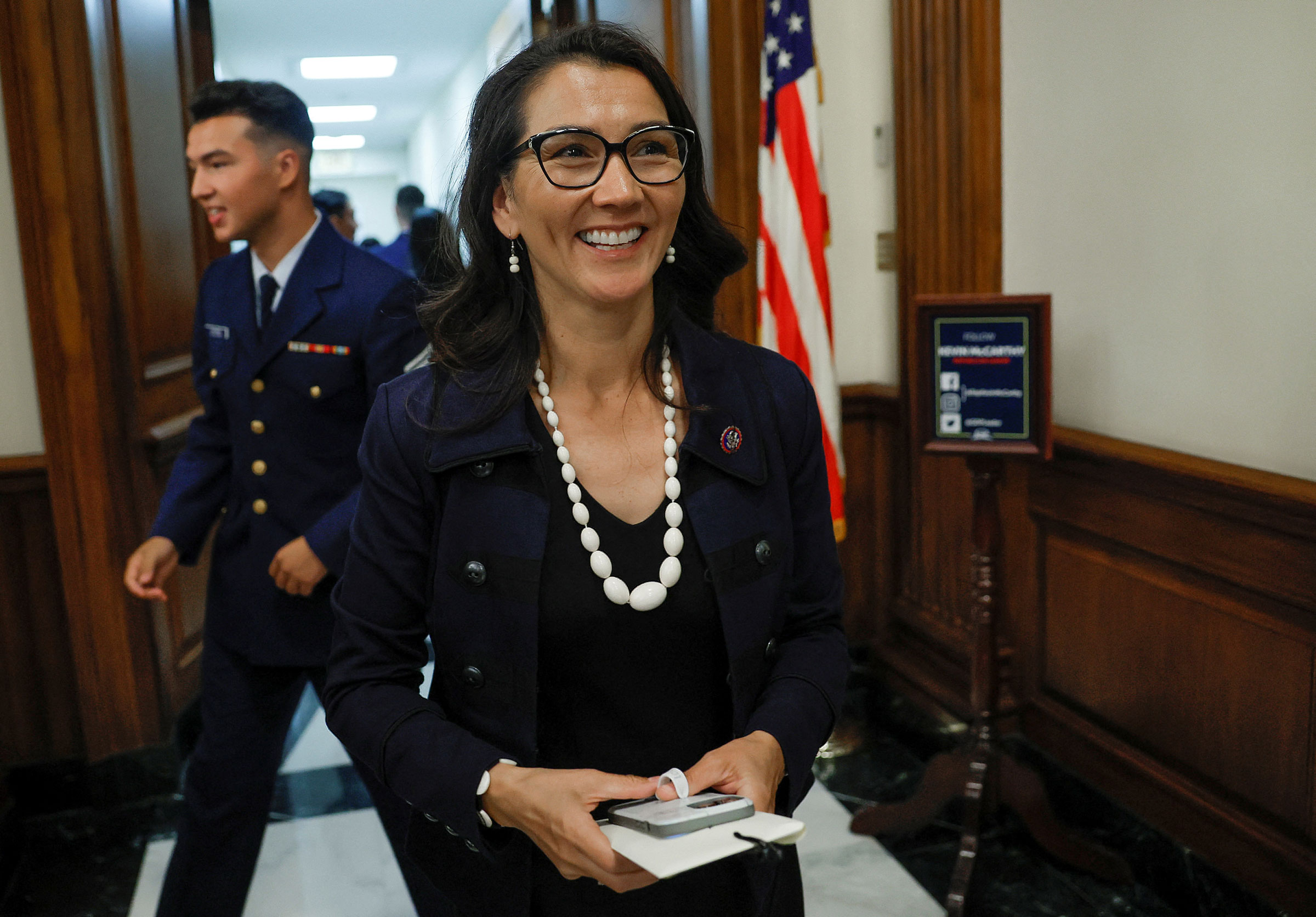 Representative Mary Peltola, the first Alaska Native to serve in Congress, smiles following her ceremonial swearing in at the United States Capitol in Washington, on Sept. 13, 2022. (Evelyn Hockstein—Reuters)