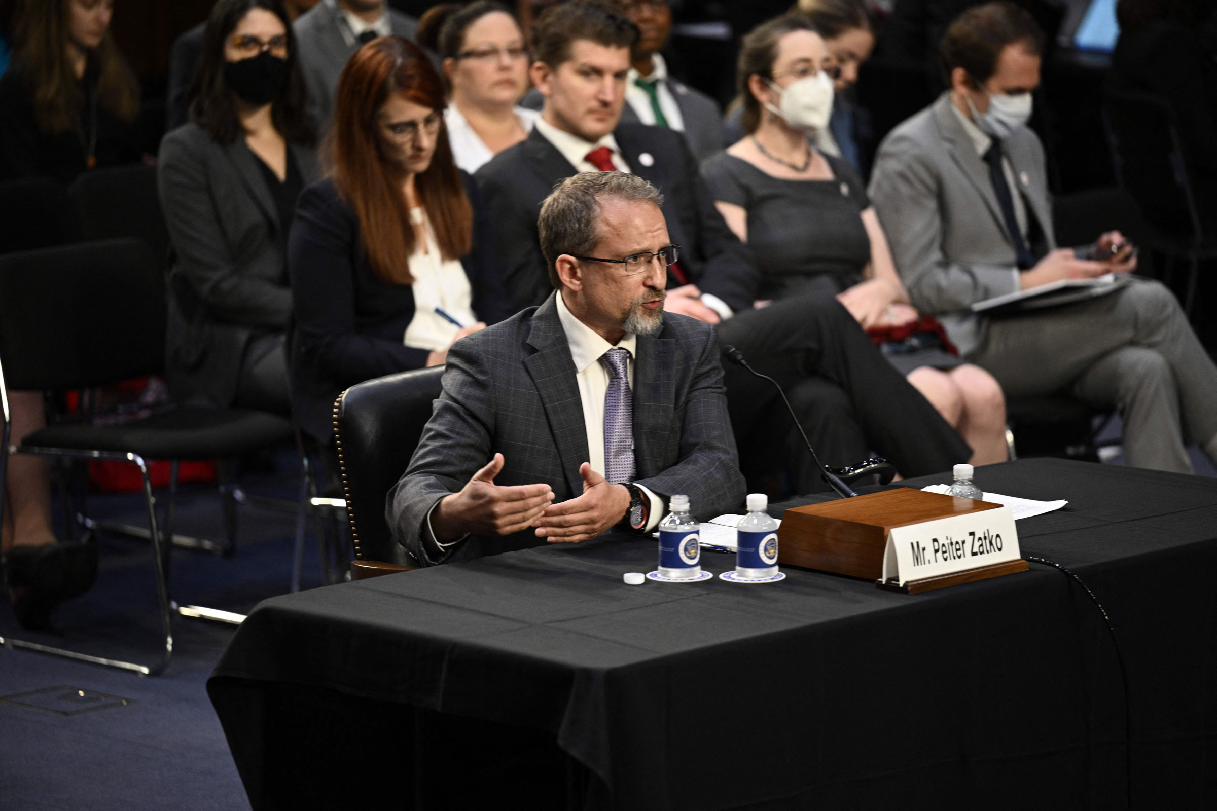 Independent Security Consultant and Twitter whistleblower Peiter "Mudge" Zatko testifies before the US Senate Judiciary Committee on Capitol Hill in Washington, D.C., on September 13, 2022. (Brendan Smialowski—AFP/Getty Images)