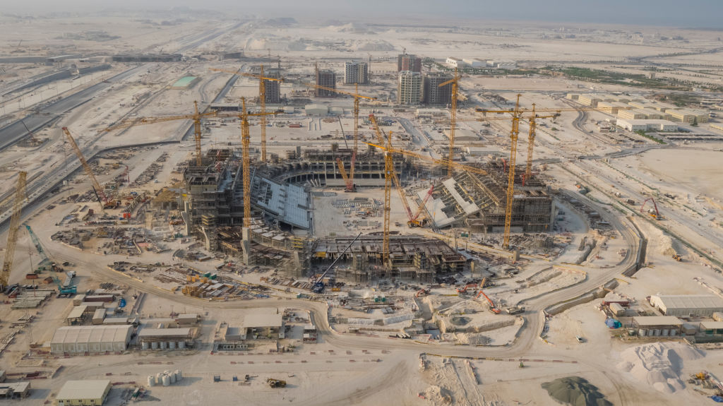 Qatar's 2022 FIFA World Cup Lusail Stadium is seen here under construction. Workers often labor under extreme heat during summer months. (2022 Supreme Committee for the Delivery & Legacy for the FIFA World Cup Event—Getty Images)