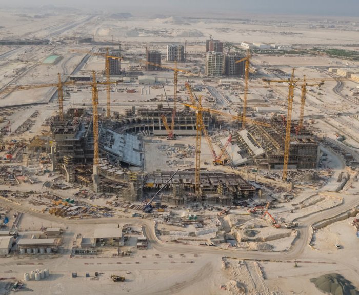 Qatar's 2022 FIFA World Cup Lusail Stadium is seen here under construction. Workers often labor under extreme heat during summer months.