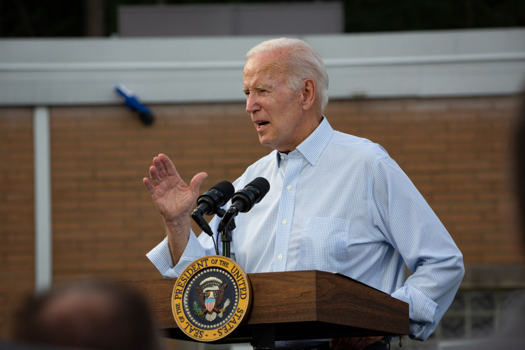 Pittsburgh, Pennsylvania, U.S. - September 5: President Joe Biden delivers remarks on the Labor Day at the United Steelworkers of America Local Union 2227 in Pittsburgh, Pennsylvania, United States on September 05, 2022. (Heather Mull—Anadolu Agency/Getty Images)