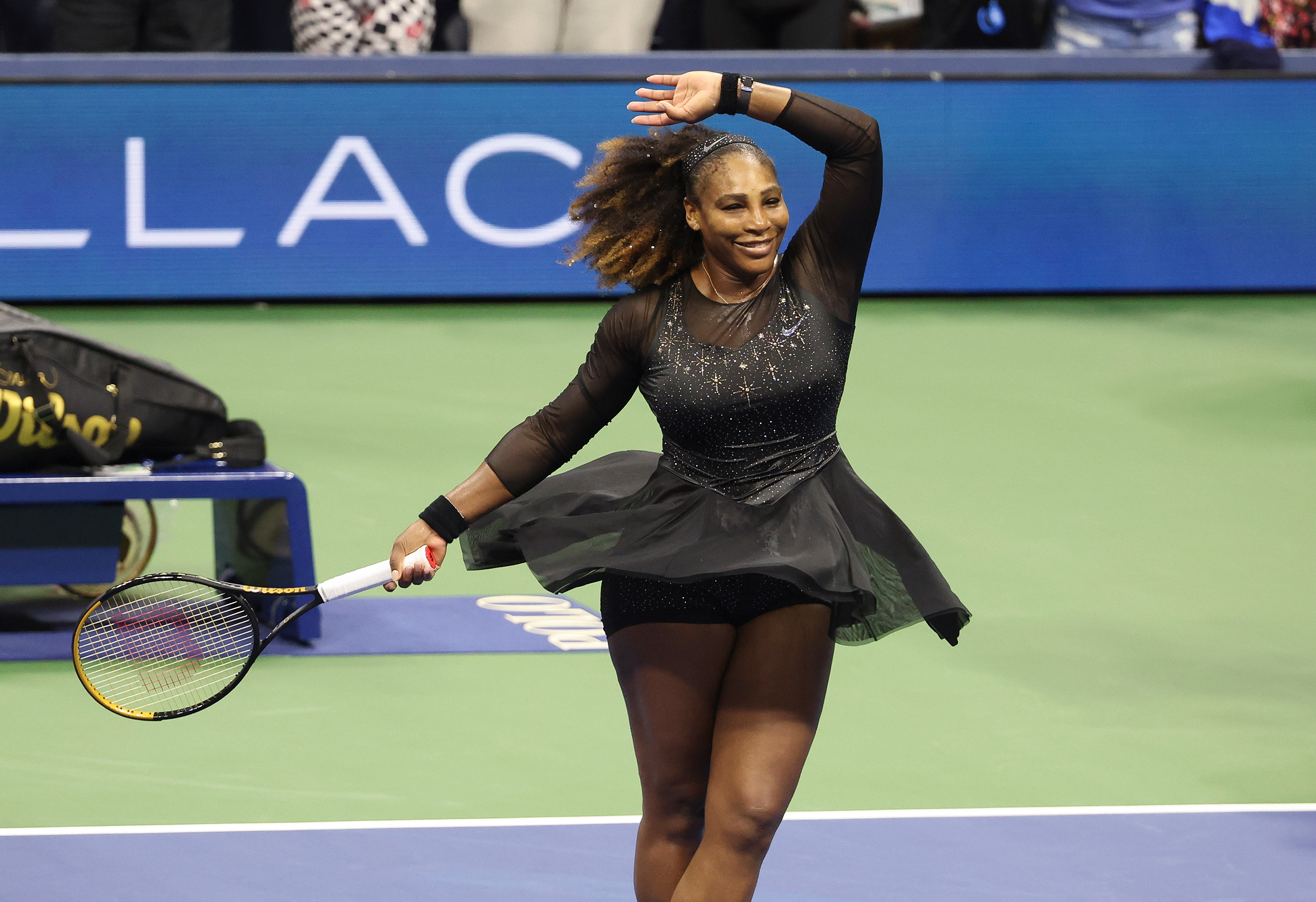 Serena Williams celebrates her first round victory during day 1 of the US Open 2022, at the USTA Billie Jean King National Tennis Center in Queens, N.Y., on Aug. 29, 2022.