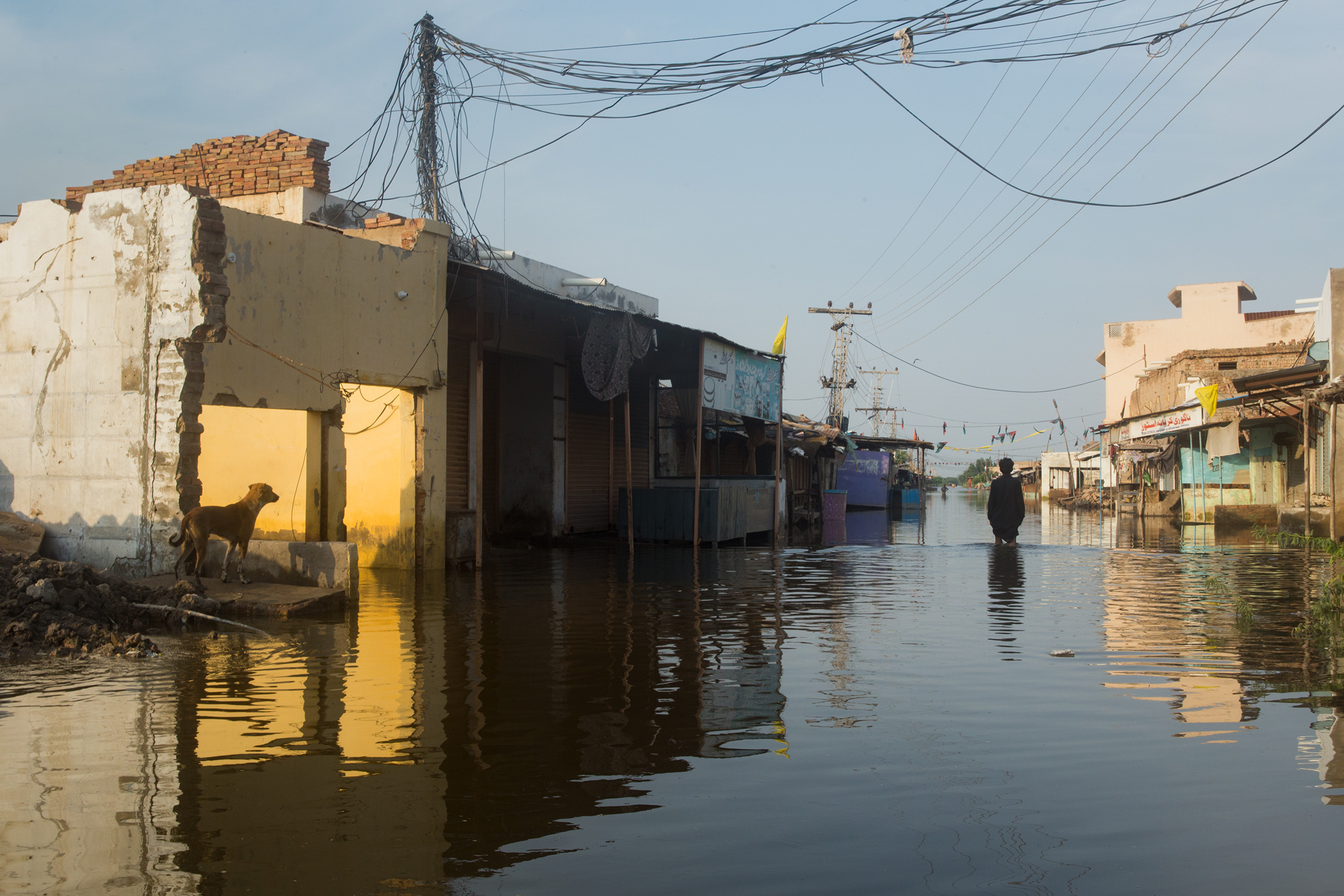 A flooded bazaar in Jhuddo, Sindh province, Pakistan