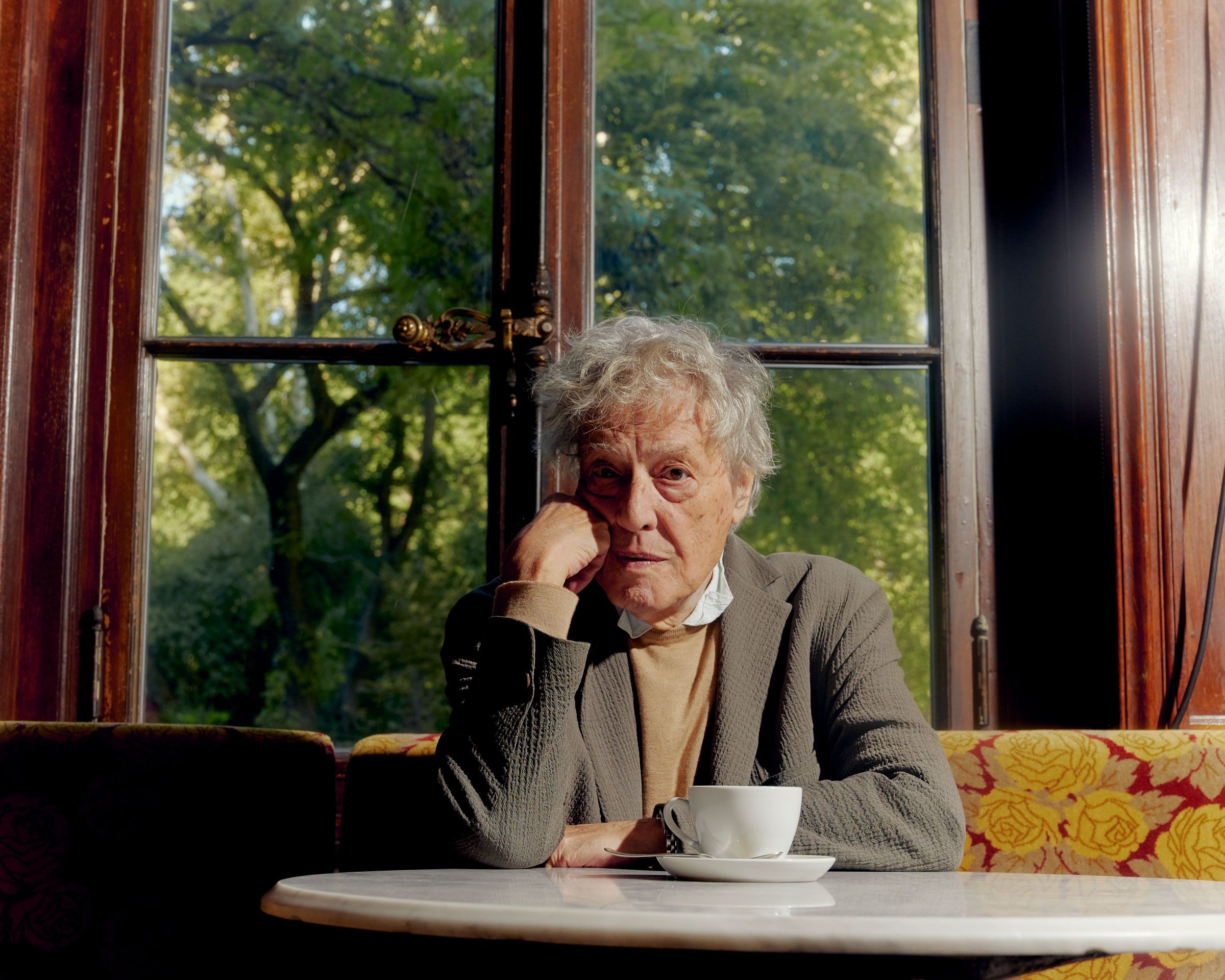Playwright Tom Stoppard photographed at Cafe Sabarsky in the Neue Galerie on Sept. 15, 2022. (Evelyn Freja for TIME)