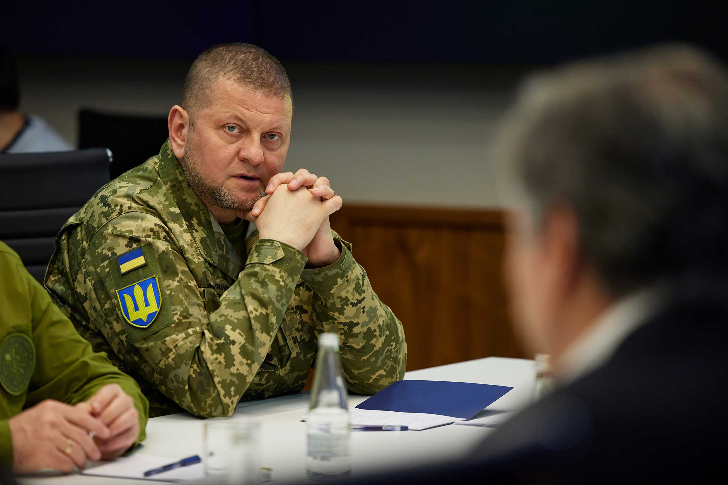 Commander-in-Chief of the Armed Forces of Ukraine Valeriy Zaluzhny attends a meeting with Ukraine's President Volodymyr Zelenskiy, U.S. Secretary of State Antony Blinken and U.S. Defense Secretary Lloyd Austin, as Russia's attack on Ukraine continues, in Kyiv on April 24, 2022. (Ukrainian Presidential Press Service/Reuters)