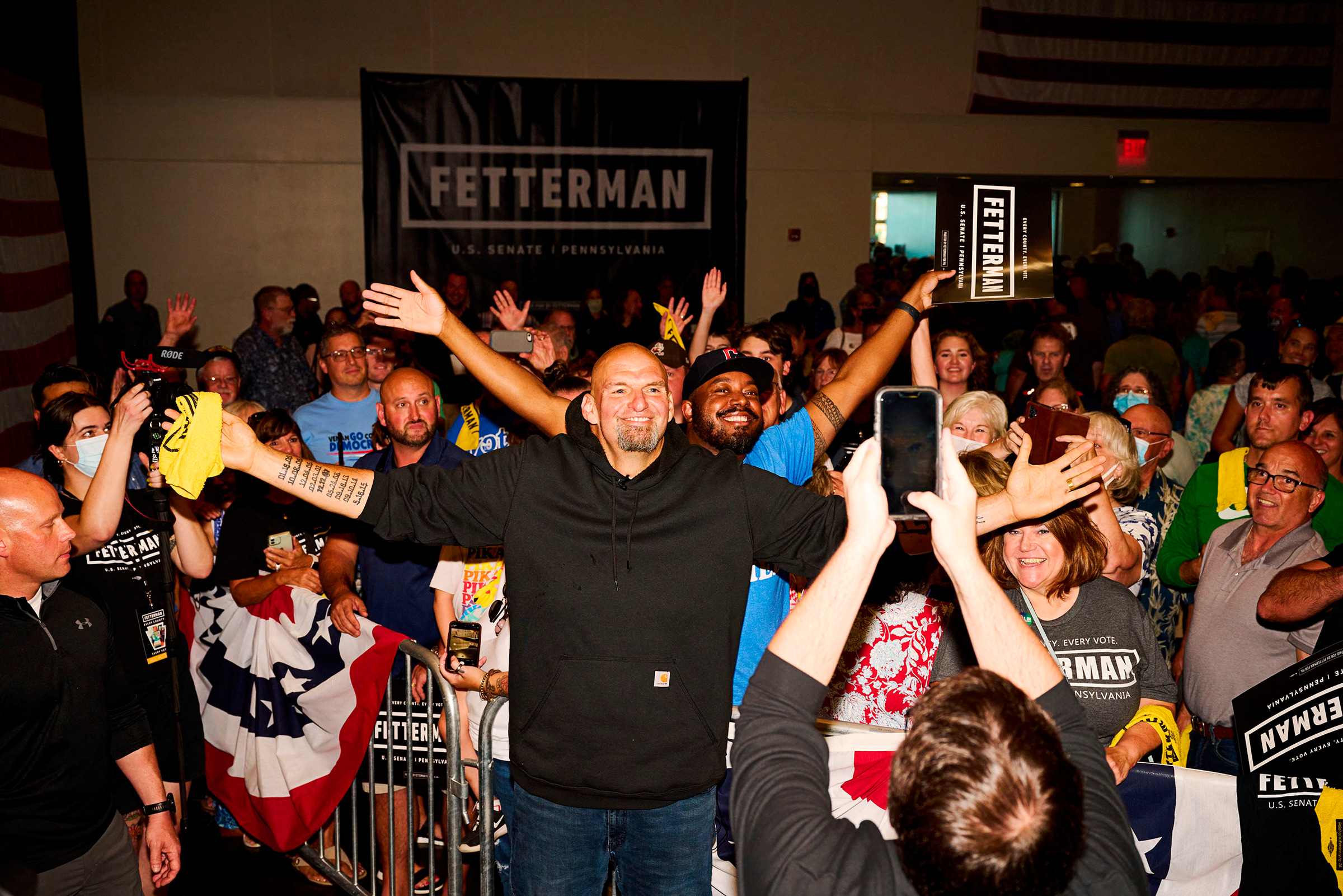 Fetterman on Aug. 12 at his first campaign rally since suffering a stroke in May. (Dustin Franz—AFP/Getty Images)