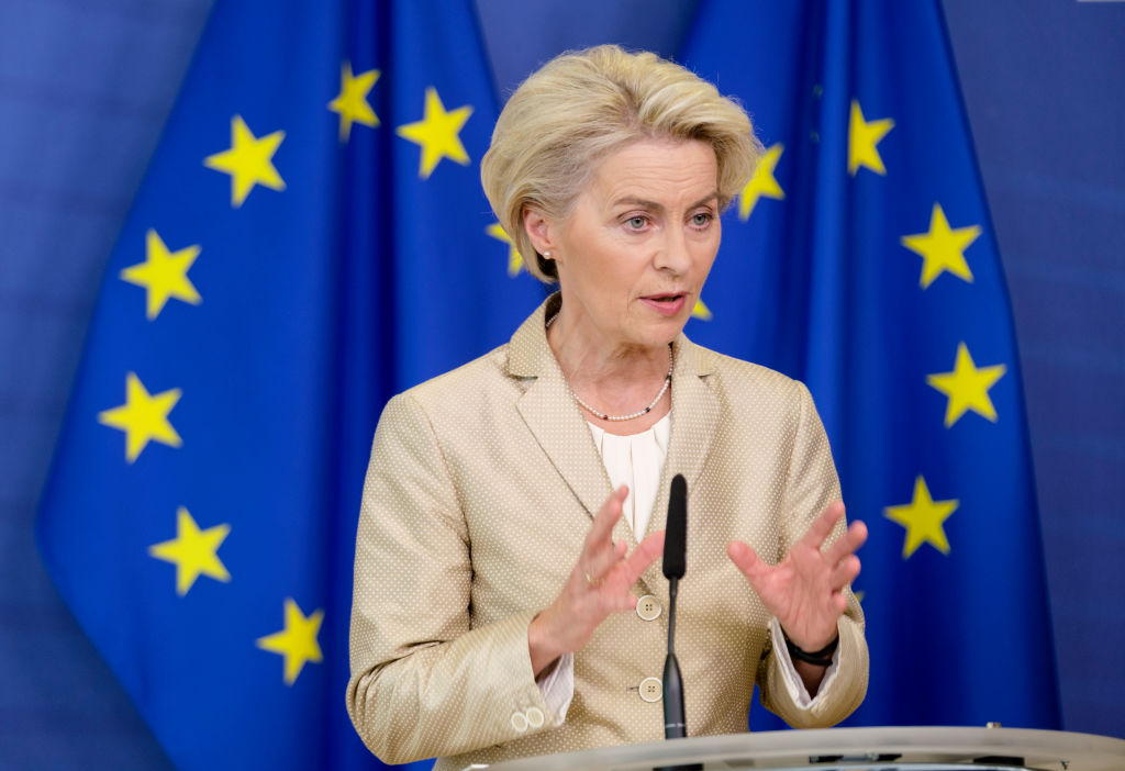 Brussels, Belgium - September 28: EU Commission President Ursula von der Leyen gives a press statement in the Berlaymont, the EU Commission headquarter on September 28, 2022 in Brussels, Belgium. (Thierry Monasse—Getty Images)