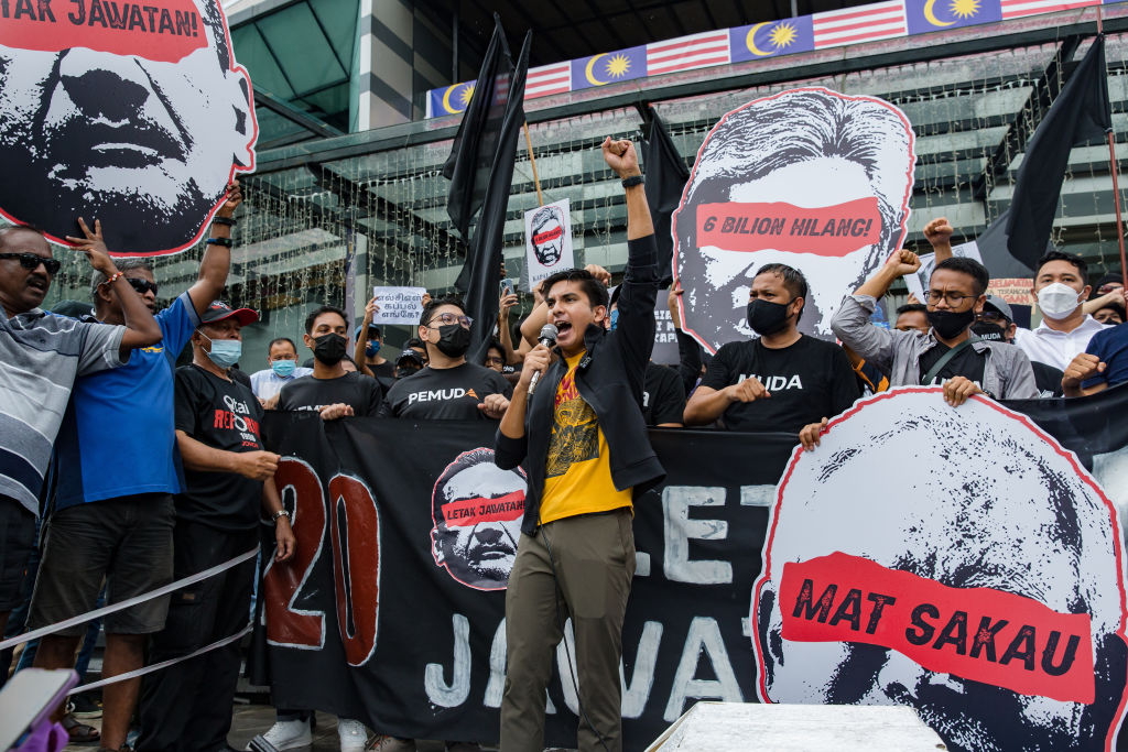 Muda cofounder and MP Syed Saddiq addresses protesters at a demonstration in Kuala Lumpur on Aug. 14, 2022. His party aims to be the vehicle for new voices and new ideas to shape Malaysian politics. (Aizzat Nordin—SOPA Images/LightRocket/Getty Images)