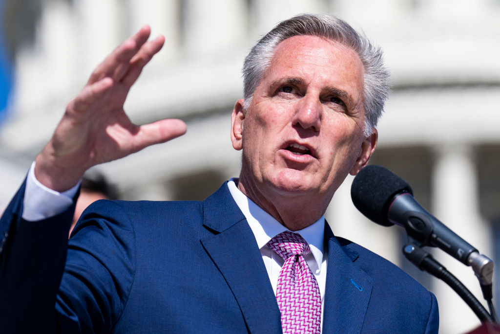 House Minority Leader Kevin McCarthy, R-Calif., speaks during a news conference in front of the U.S. Capitol on September 29, 2022. (Tom Williams—CQ-Roll Call, Inc via Getty Images)