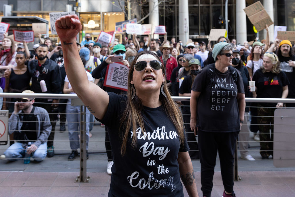 The deputy leader of the Greens in the Senate, Lidia Thorpe, joins in an "Abolish the Monarchy" protest outside the British Consulate General office on September 22, 2022 in Melbourne, Australia. (Asanka Ratnayake/Getty Images)