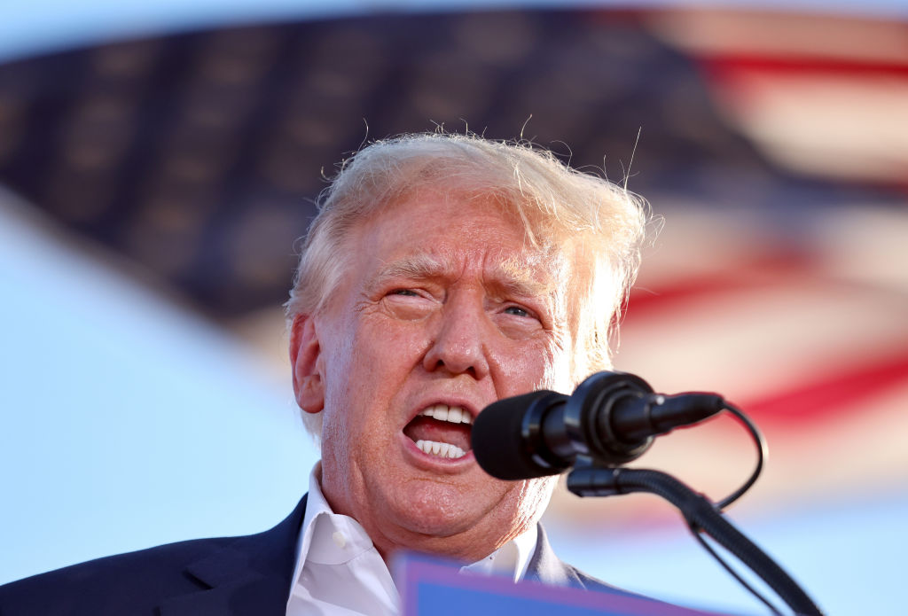 Former U.S. President Donald Trump speaks at a campaign rally at Legacy Sports USA on October 09, 2022 in Mesa, Arizona. (Mario Tama—Getty Images)