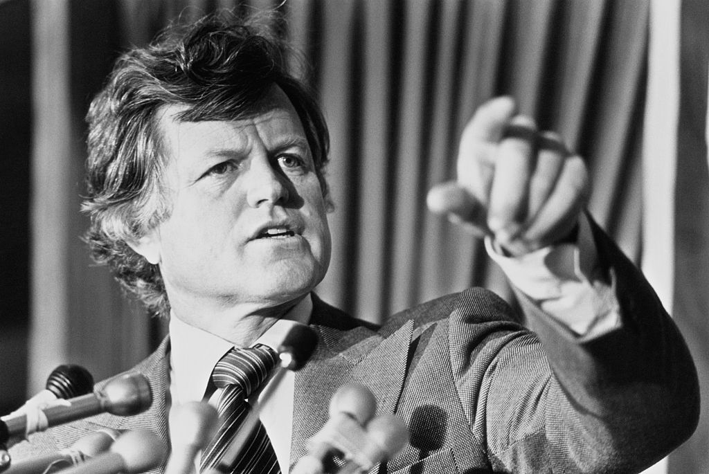 United States Senator and member of the Democratic Party, Edward 'Ted' Kennedy (1932- 2009) speaking at a press conference in Boston, Massachusetts, 9th January 1979. (Barbara Alper-Getty Images)