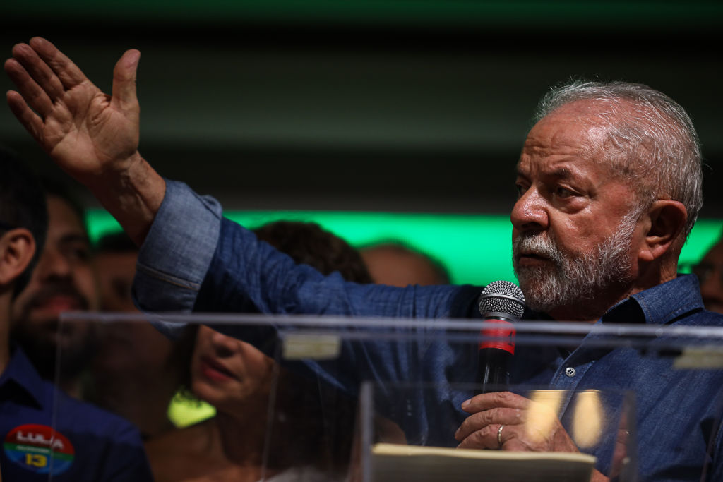 Luiz Inacio Lula da Silva gives a press conference after the election results at the Avenida Paulista, Sao Paulo, Brazil, on October 31 , 2022. (Danilo Martins Yoshioka—Anadolu Agency/Getty Images)