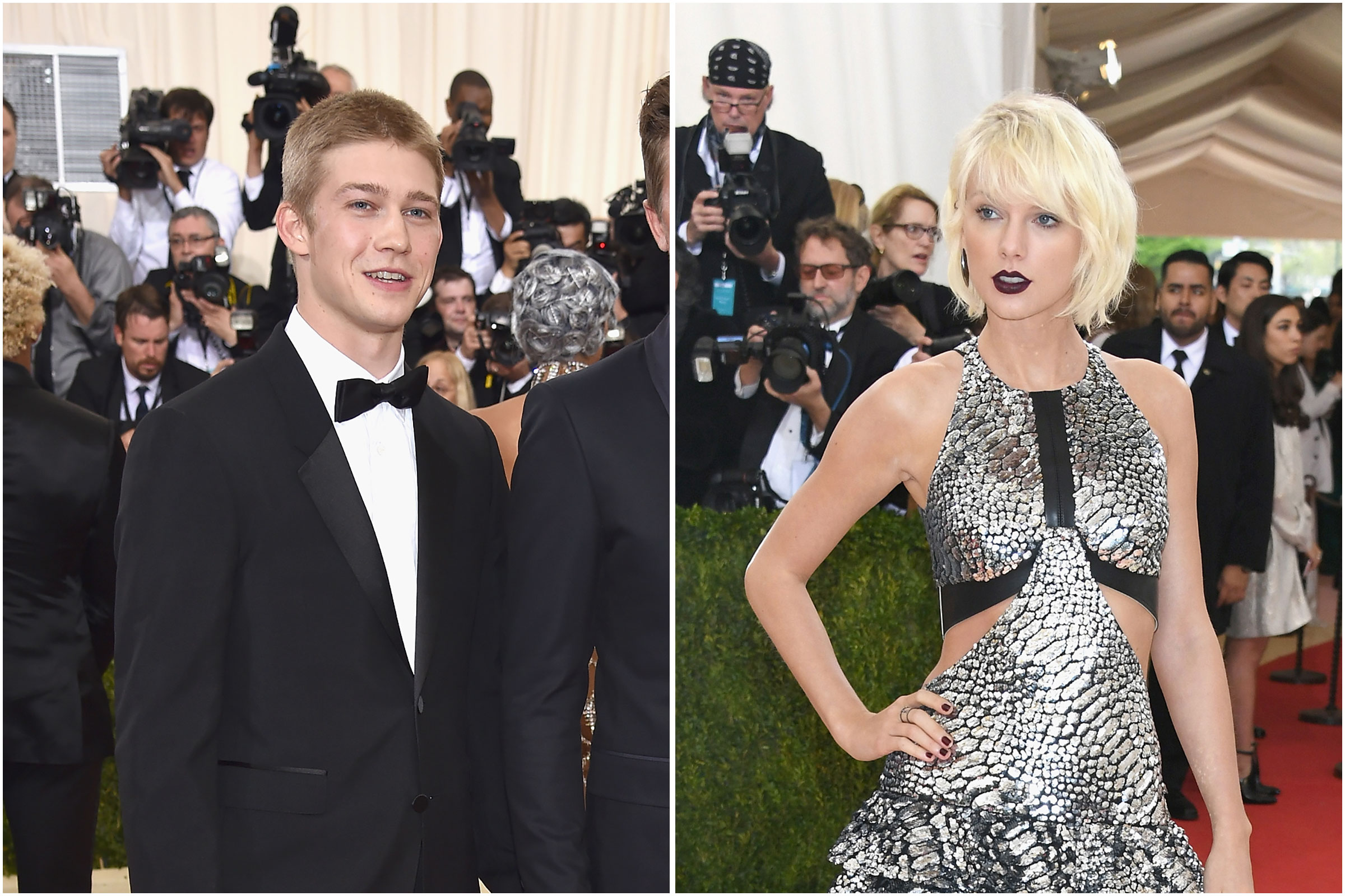 Joe Alwyn and Taylor Swift at the 2016 Met Gala (Dimitrios Kambouris—Getty Images; Larry Busacca—Getty Images)