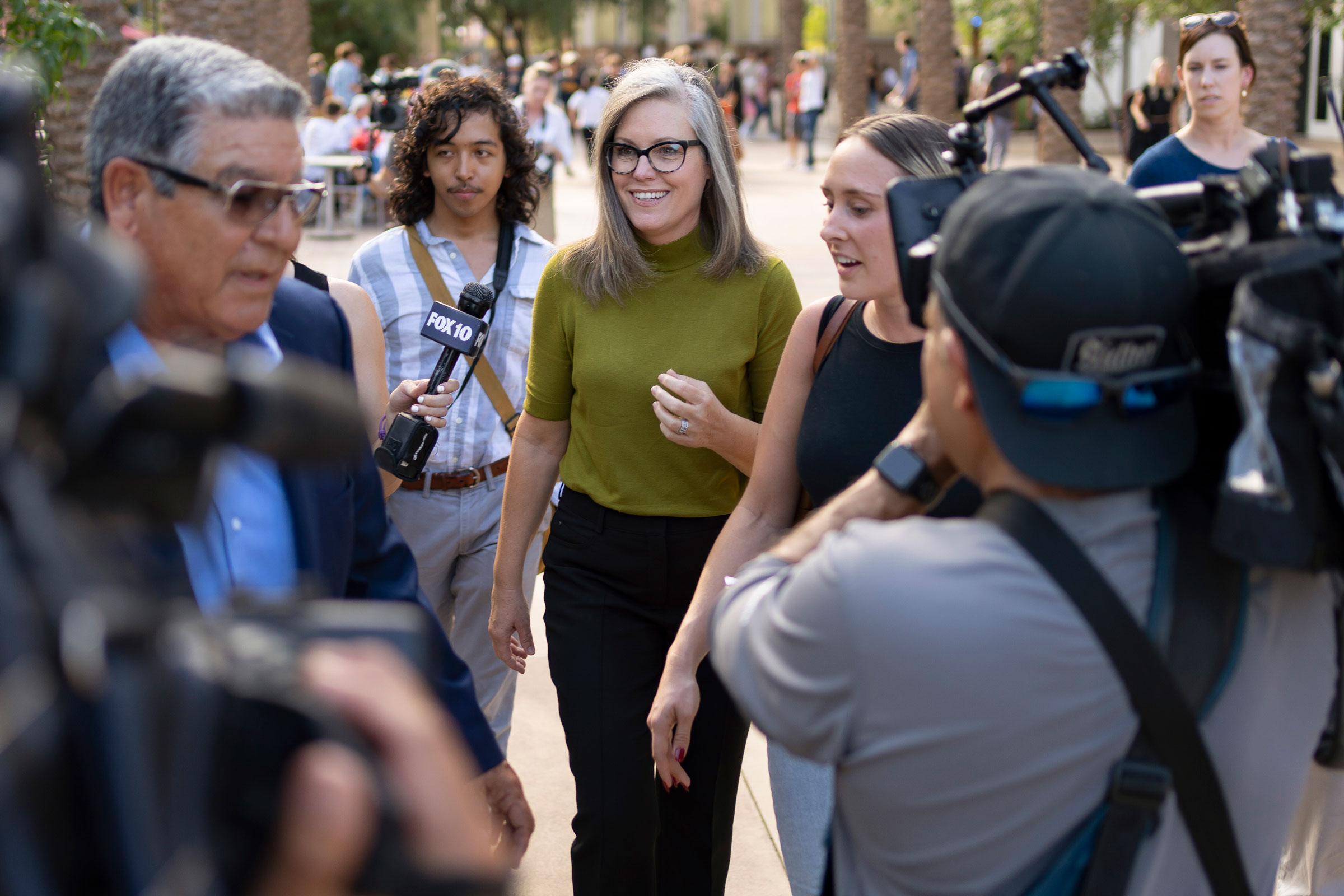 Katie Hobbs, the Democratic nominee for governor, at a National Voter Registration Day event at Arizona State University in Tempe, Ariz., Sept. 20, 2022. In the final weeks of a tight contest, critics say Hobbs has been too subdued. (Rebecca Noble—The New York Times/Redux)
