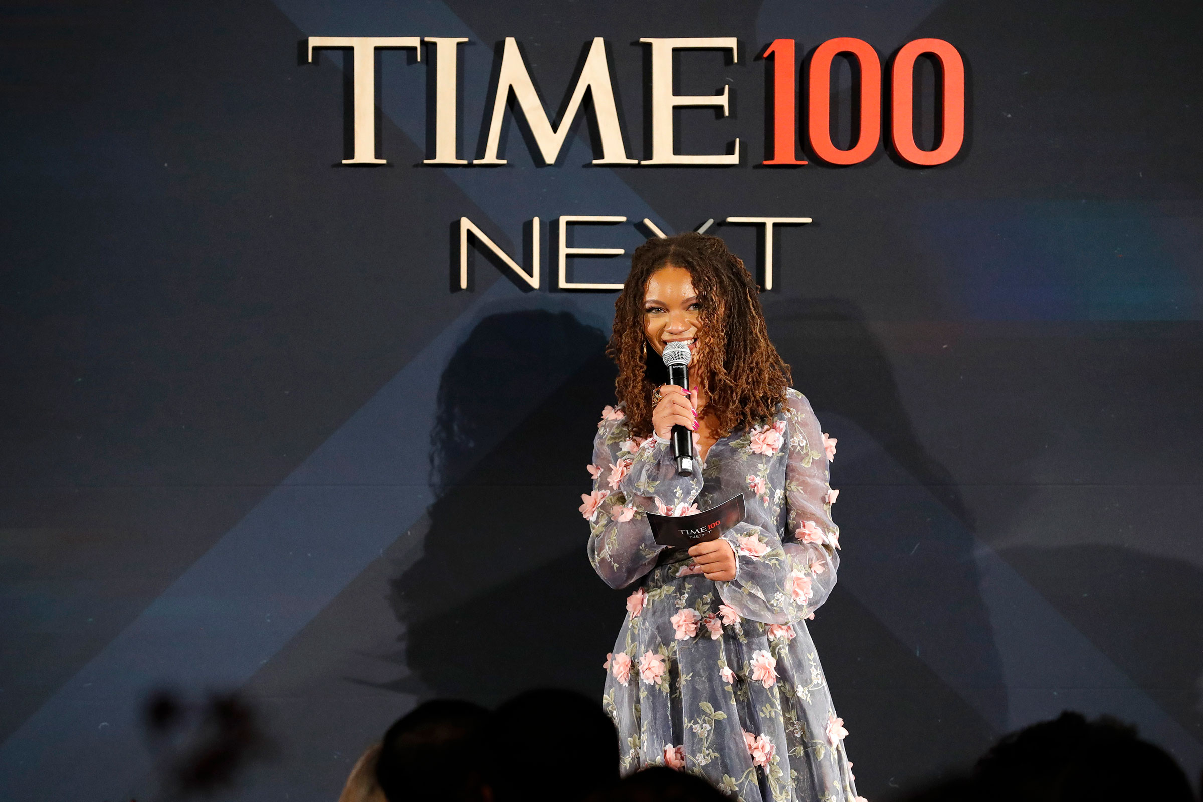 Leah Thomas speaks during the TIME100 Next Gala in New York City on Oct. 25, 2022. (JP Yim—Getty Images for TIME)