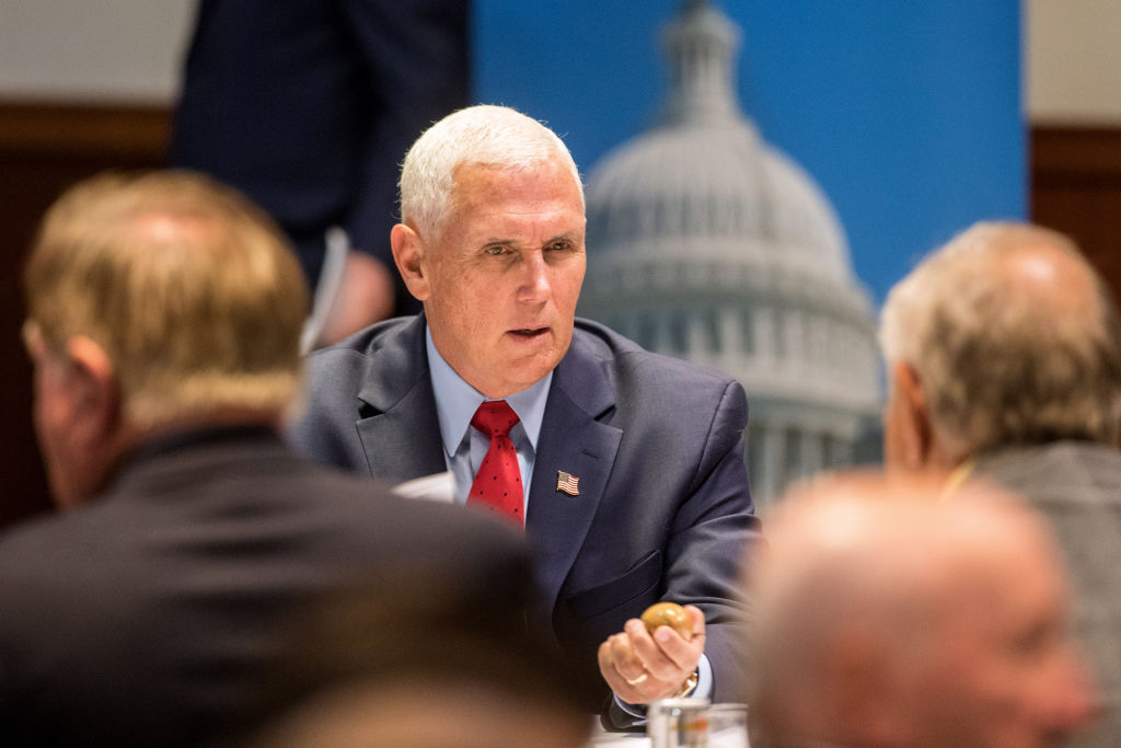 Former Vice President Mike Pence Speaks At Politics &amp; Eggs Event In New Hampshire