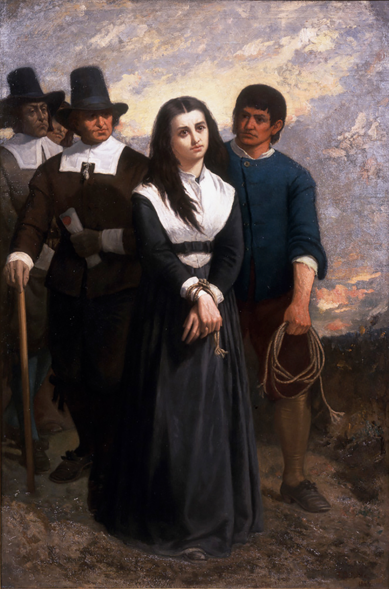 In this 1869 oil painting 'Witch Hill (The Salem Martyr)' by Thomas Satterwhite Noble, the young woman posing as a condemned witch was a descendent of one of the hanged victims.