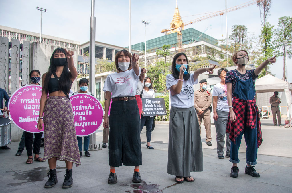 Women in Bangkok, Thailand protest for abortion rights in Dec. 2020 (Peerapon Boonyakiat/SOPA Images/LightRocket— Getty Images)