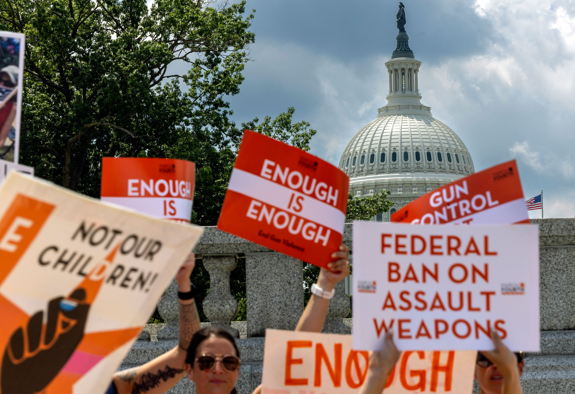 Gun control activists rally near the U.S. Capitol calling for a federal ban on assault weapons on July 13, 2022 in Washington, DC. (Kevin Dietsch—Getty Images)