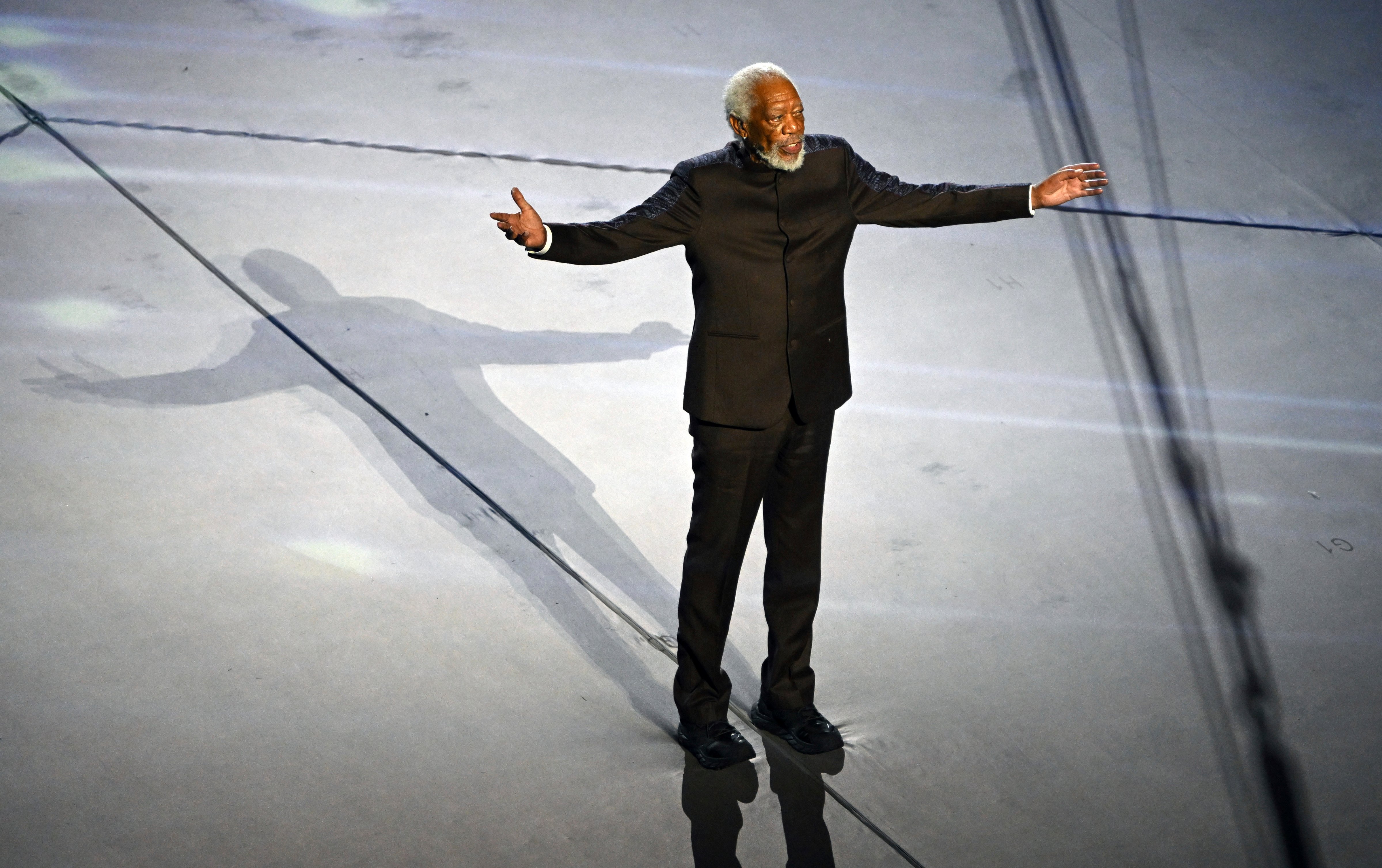 Hollywood actor Morgan Freeman performs during the World Cup opening ceremony in Qatar, Nov. 20, 2022. (Robert Michael—picture-alliance/dpa/AP Images)