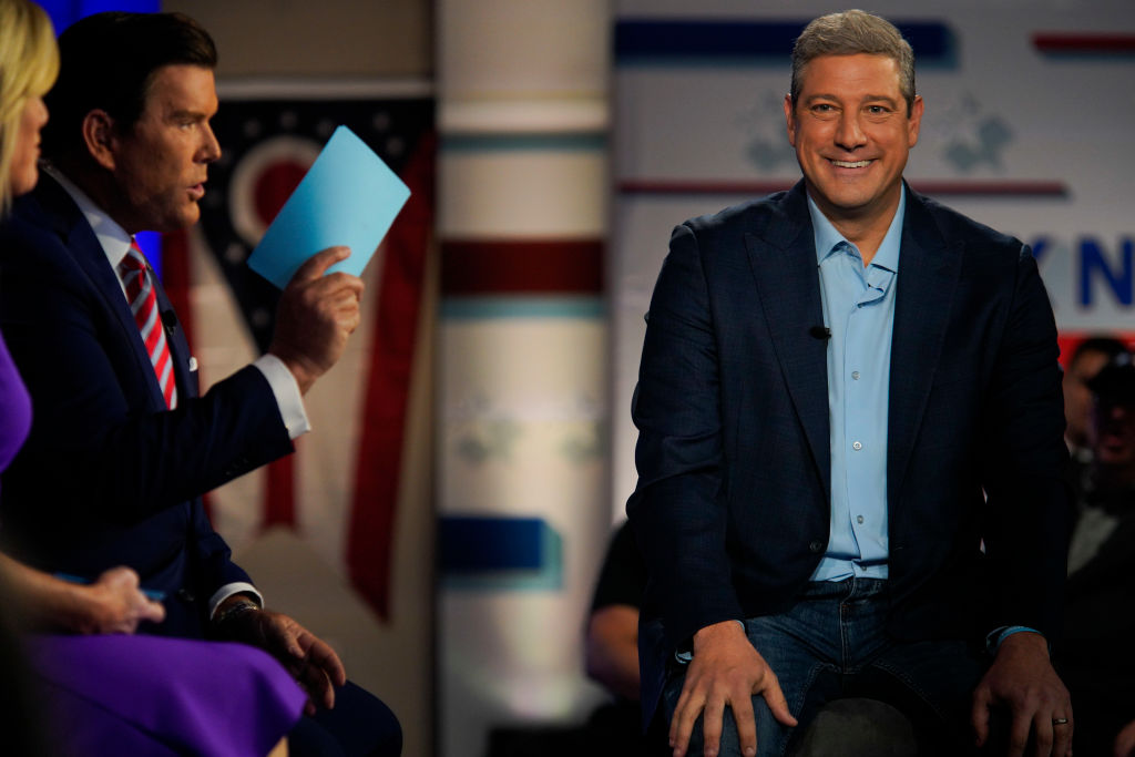 Rep. Tim Ryan, an Ohio Democrat running for an open US Senate seat against Republican JD Vance, speaks at a townhall-style debate hosted by Bret Baier and Martha MacCallum of Fox News on November 1, 2022 in Columbus, Ohio. (Andrew Spear—Getty Images)