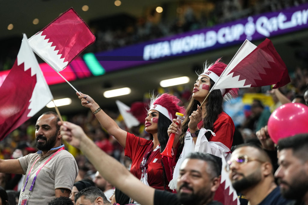 Fans of the Qatar national team during the World Cup opening match between the host nation and Ecuador at Al Bayt Stadium on Nov. 20, 2022. (Ayman Aref—NurPhoto/Getty Images)