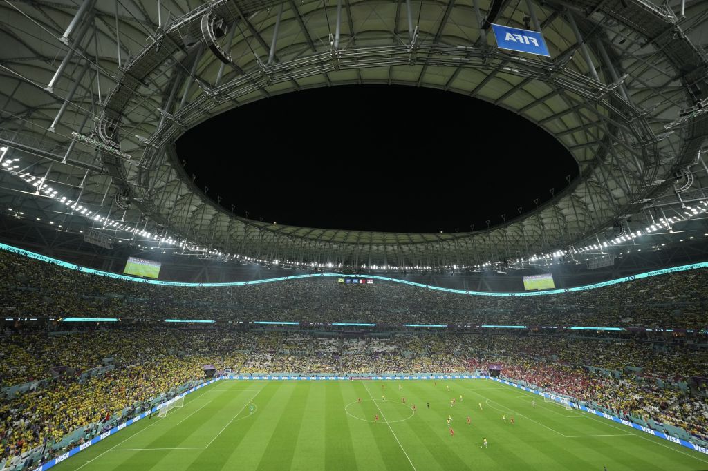 A view of Lusail Stadium during the World Cup match between Brazil and Serbia in Qatar on Nov. 24, 2022. Some experts worry outdoor air conditioning may be adopted elsewhere, particularly in stadiums where energy efficiency may not have been built in to the original design. (Fareed Kotb—Anadolu Agency/Getty Images)