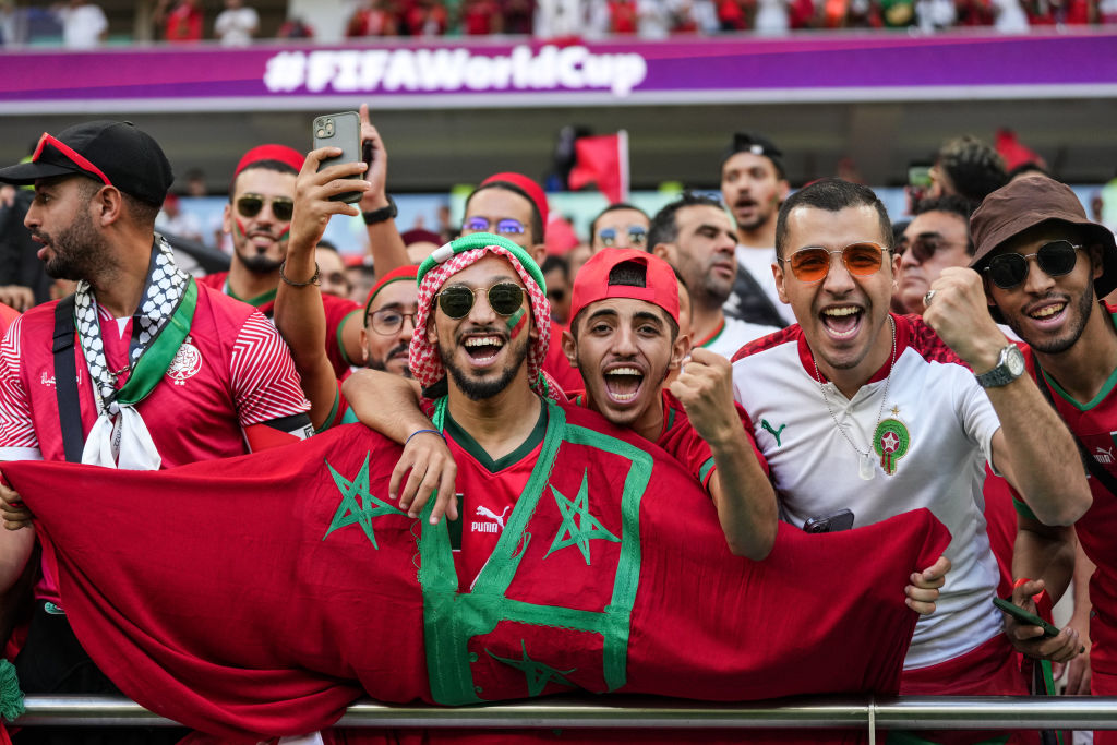 Morocco fans cheer during the match against Belgium at Al Thumama Stadium on Nov. 27 2022. (Ayman Aref/NurPhoto/Getty Images)