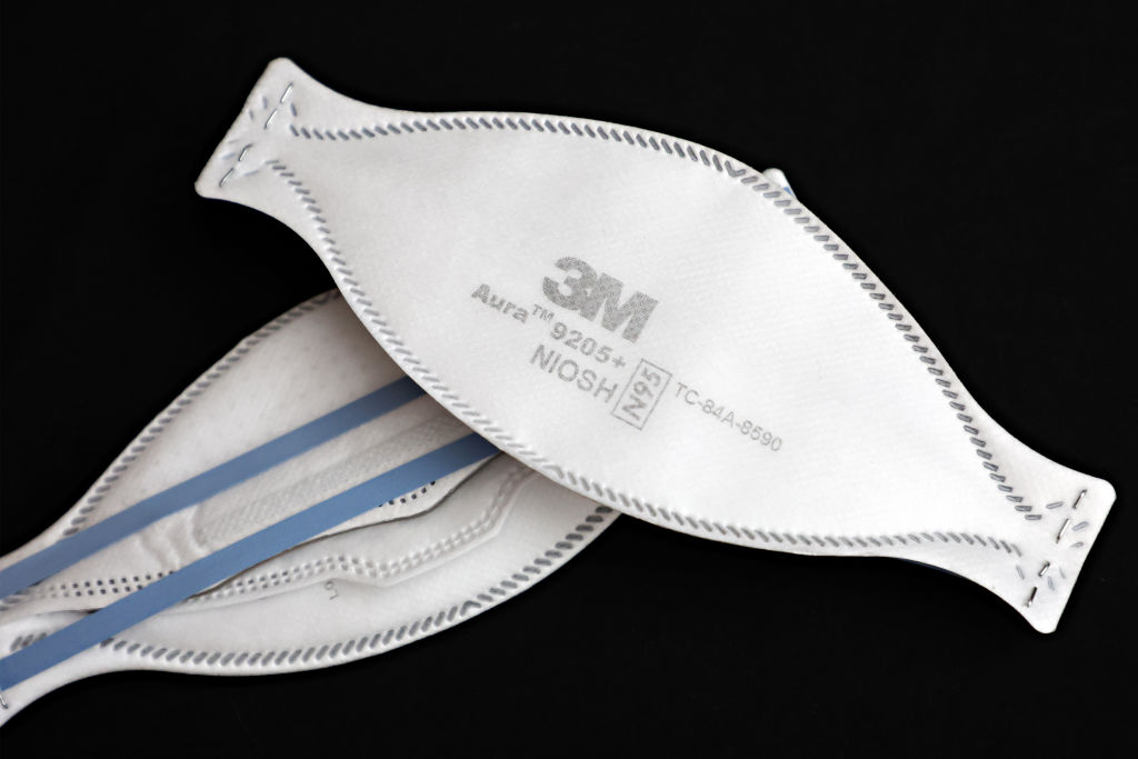 The 3M™ Aura™ Particulate Respirator 9205+, N95. This respirator is NIOSH approved for at least 95 percent filtration efficiency against certain non-oil based particles. (Cindy Ord-Getty Images)
