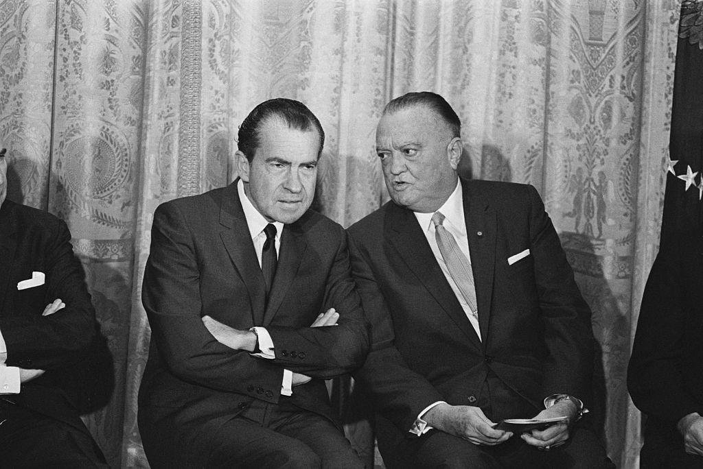 President Richard Nixon and FBI Director J. Edgar Hoover. Washington, May 28, 1969. (Bettmann Archive)