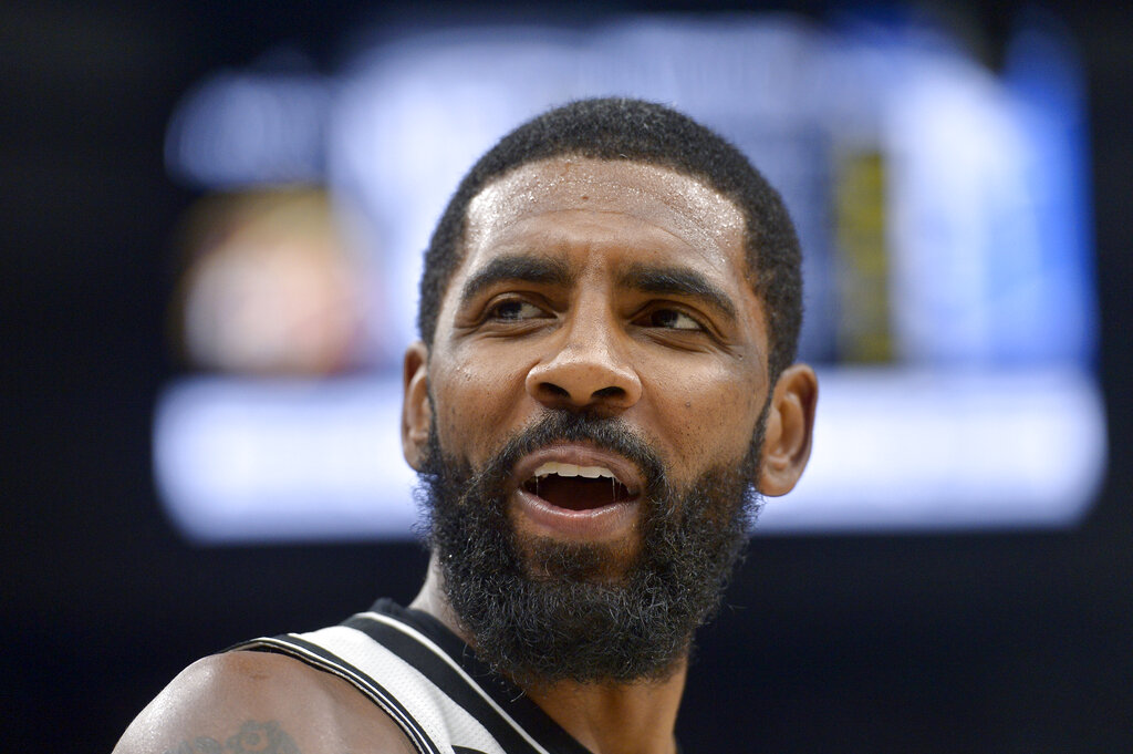 Brooklyn Nets guard Kyrie Irving reacts in the second half of an NBA basketball game against the Memphis Grizzlies on Monday in Memphis, Tenn., on Oct. 24, 2022. (Brandon Dill—AP)