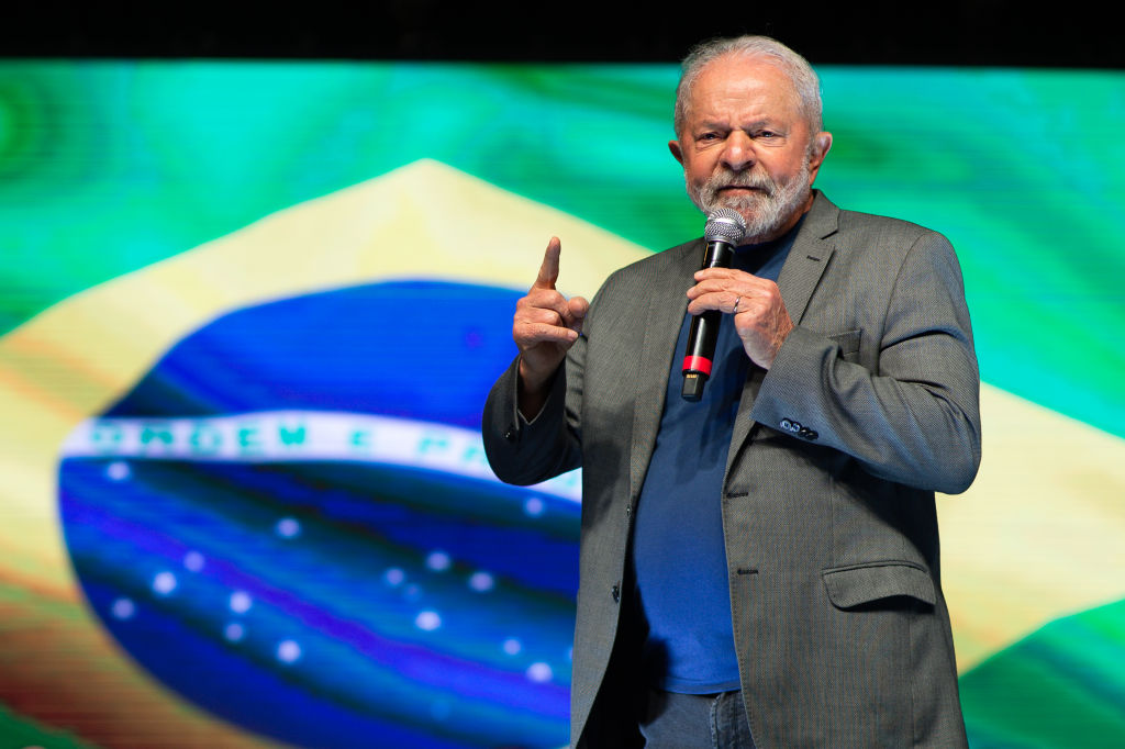 Brazilian president-elect Lula Da Silva during a campaign rally at Centro de Convenções Ulysses Guimarães on July 12, 2022 in Brasilia, Brazil. (Andressa Anholete—Getty Images)