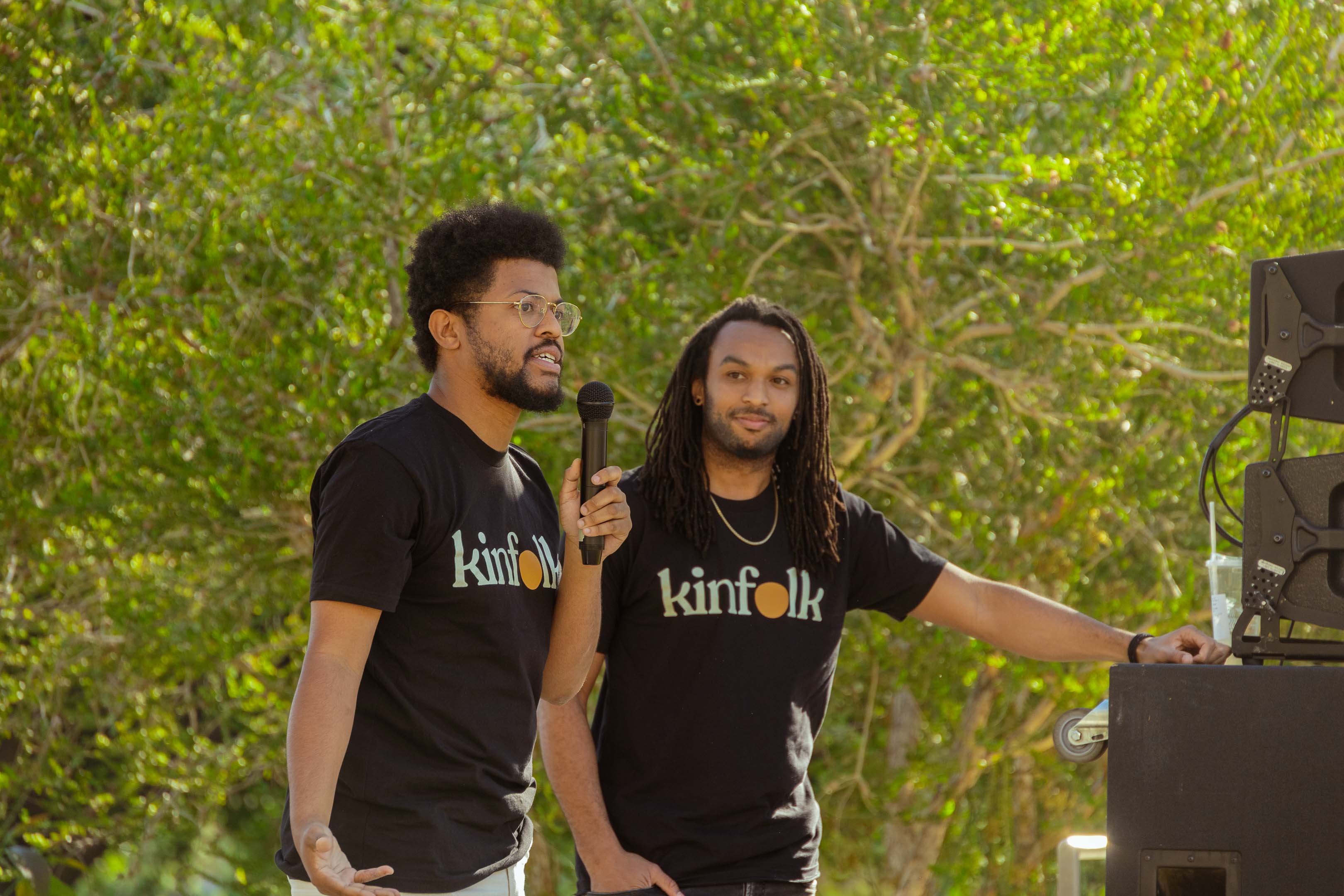 Idris Brewster, left, and Glenn Kantave, founders of Kinfolk.  They recently introduced an augmented reality app that teaches black history.  (Momodou Mansarai)