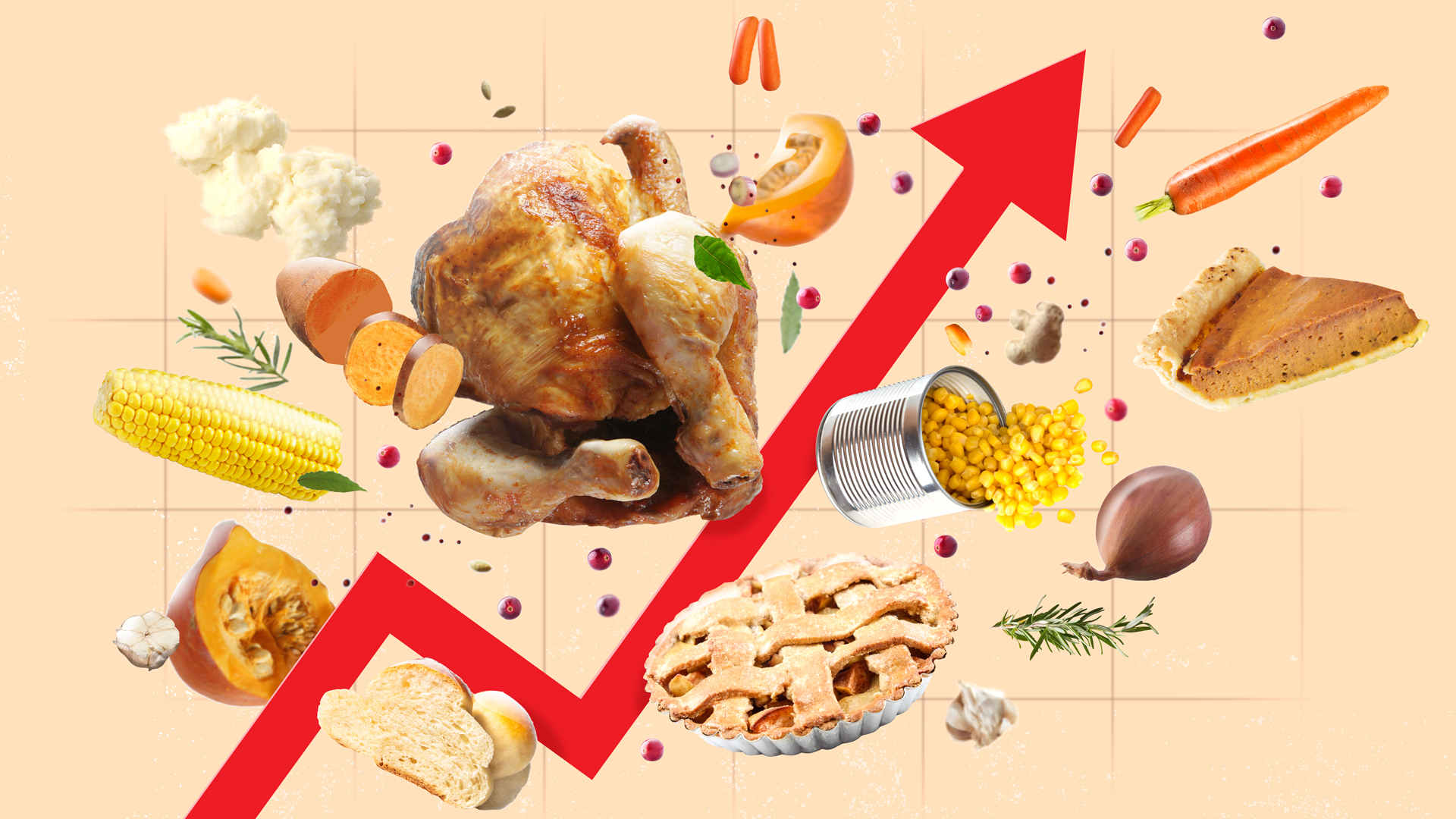 The cost of Thanksgiving dinner for 10 increased by 20% this year compared to 2021, according to the American Farm Bureau Federation. (Photo-illustration by Lon Tweeten for TIME; Getty images)