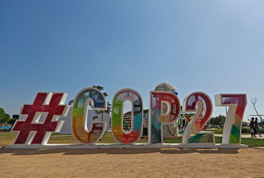 Artwork at the Green Zone during the COP27 climate summit at the Sharm El Sheikh International Convention Centre, in Egypt, on Nov. 7, 2022. (MOHAMMED ABED/AFP—Getty Images)