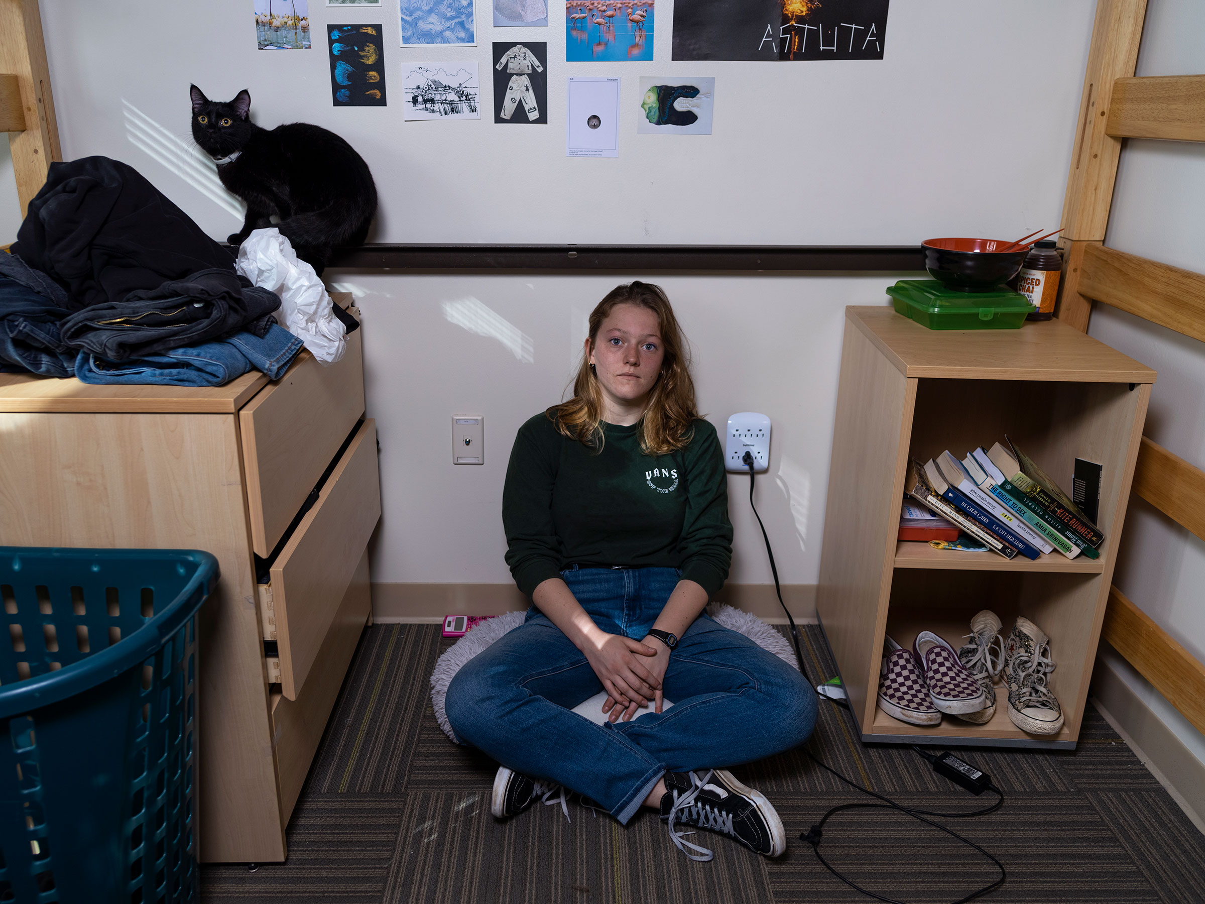 Francesca Rue poses for a portrait in her college dorm in Atlanta on Nov. 5.  (Jillian Laub for TIME)