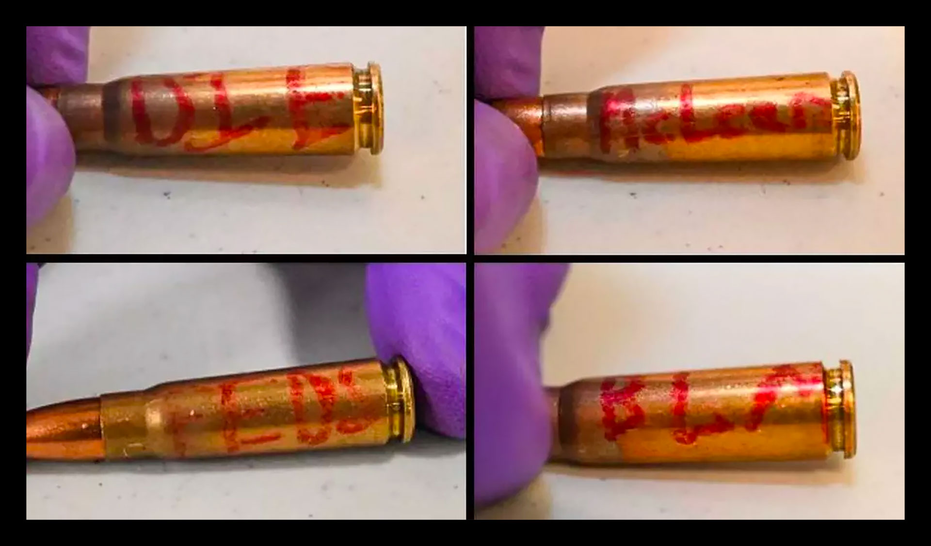 four bullets, with the words “Die,“ “McLean,” “Feds,” and “BLM” written on them