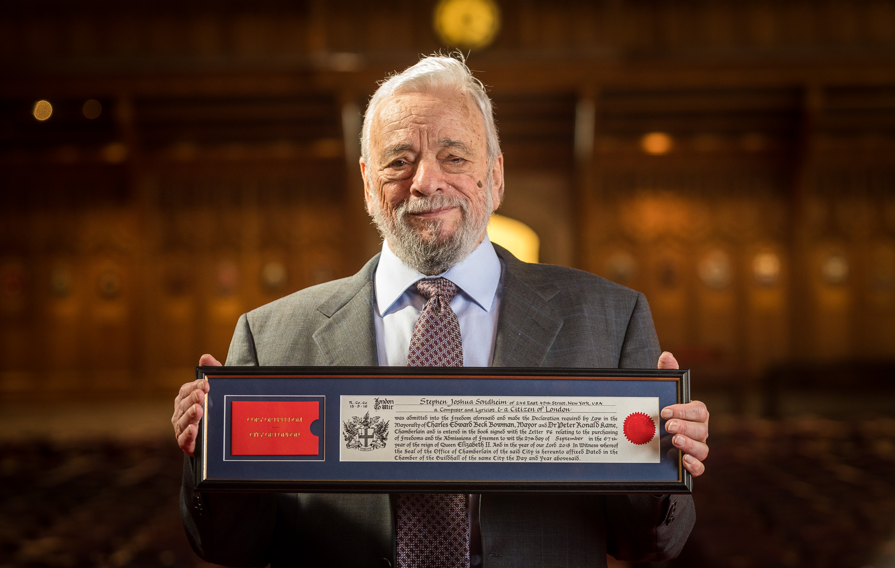 Composer and lyricist Stephen Sondheim receives the Freedom of the City of London on September 27, 2018 in London, England (Tim P. Whitby—Getty Images—)