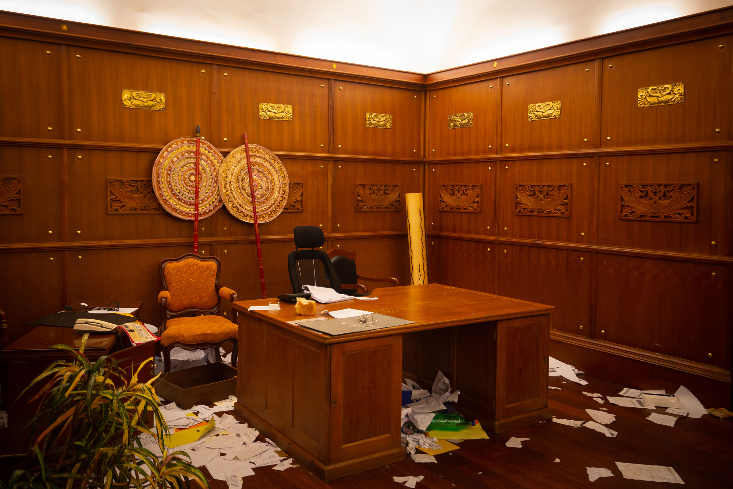 A general view of the vandalized office of the Sri Lankan president inside his official residence in Colombo, Sri Lanka on July 15.