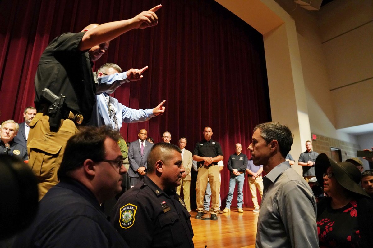 Texas Democratic gubernatorial candidate Beto O'Rourke disrupts a press conference in Uvalde