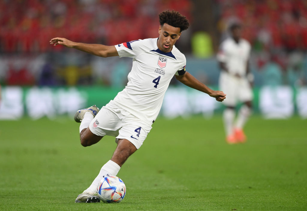 USA captain Tyler Adams in action during the match between USA and Wales at Ahmad Bin Ali Stadium on November 21, 2022. ((Stu Forster—Getty Images))