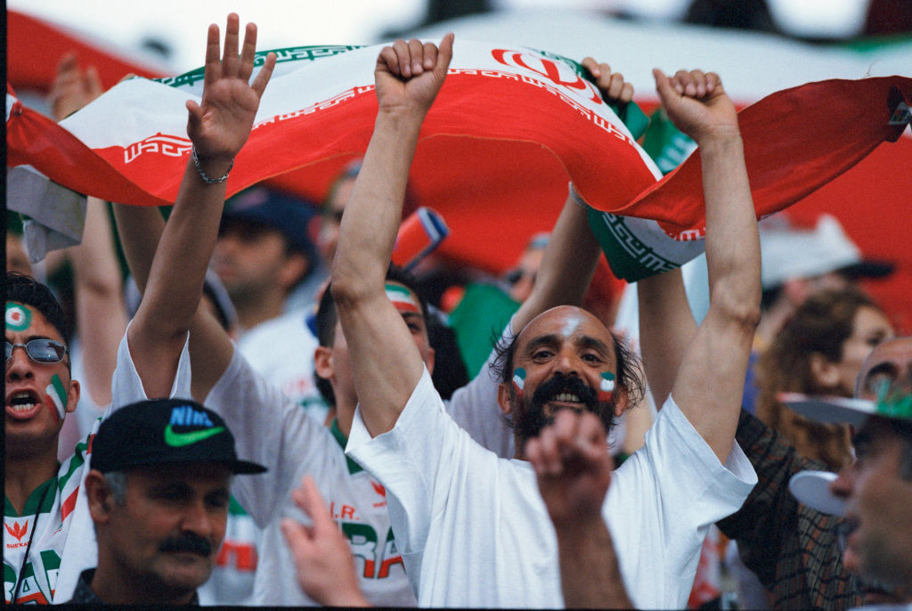Fans during the FIFA World Cup 1998 match between Iran and United States at Stade de Gerland on June 21, 1998 in Lyon, France. (Nader Davoodi—ATPImages/Getty Images)