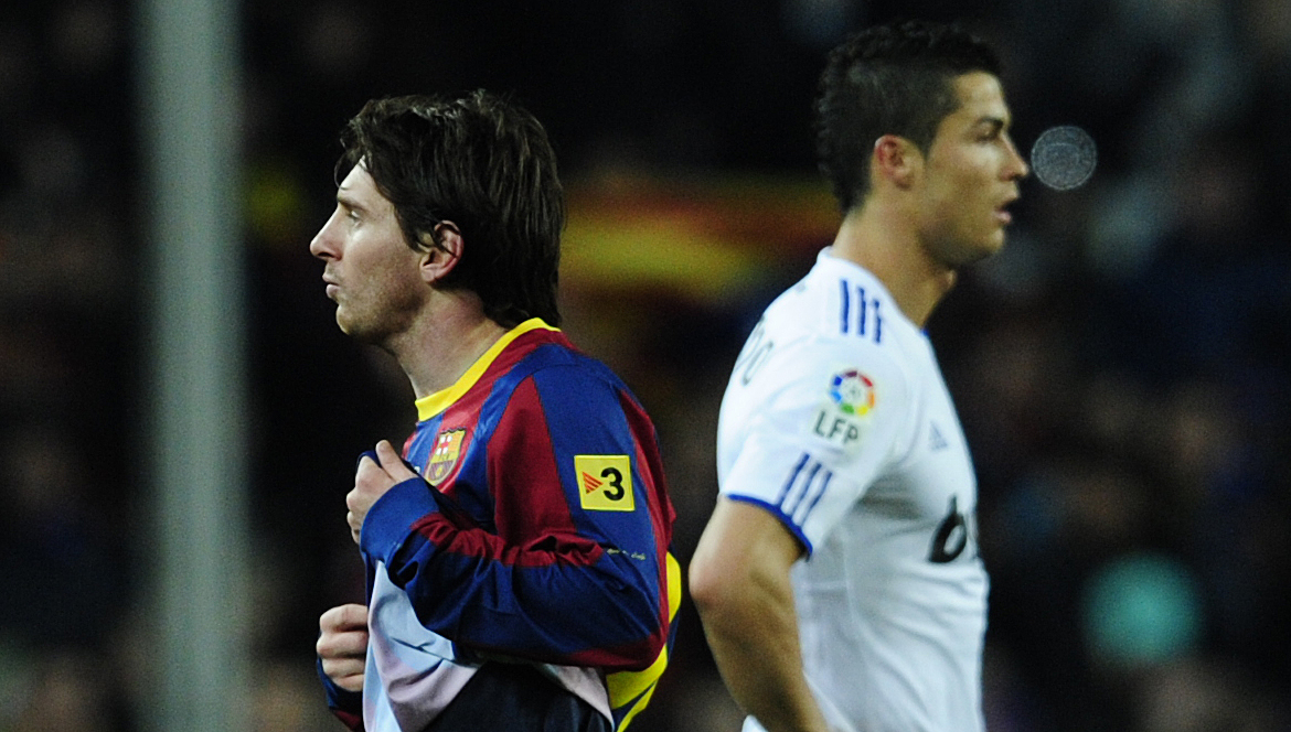 Barcelona’s Lionel Messi from Argentina, left, and Real Madrid’s Cristiano Ronaldo from Portugal, right, during a La Liga match at Camp Nou on Nov. 29, 2010. (Manu Fernandez—AP Photo)