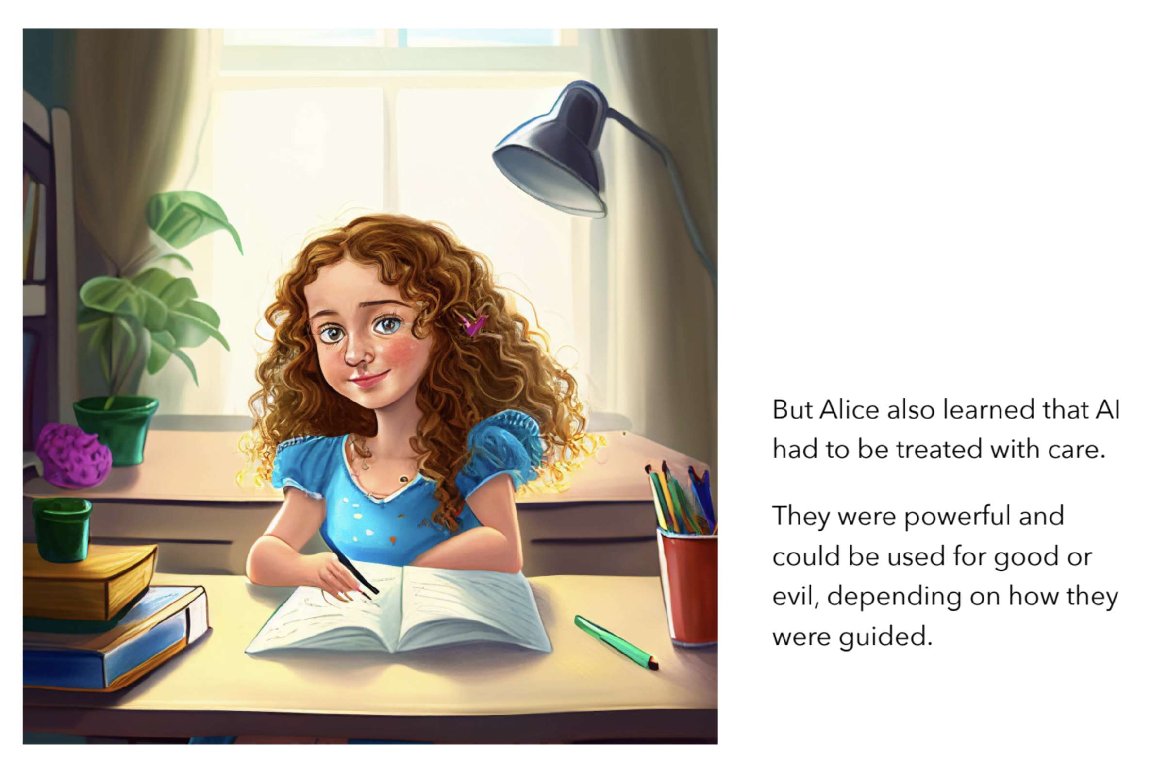 Artists singled out this page from <em>Alice and Sparkle</em> as showing the limits of the AI-powered technology. The illustration has several apparent flaws, including the character appearing to have claws. (Courtesy Ammaar Reshi)