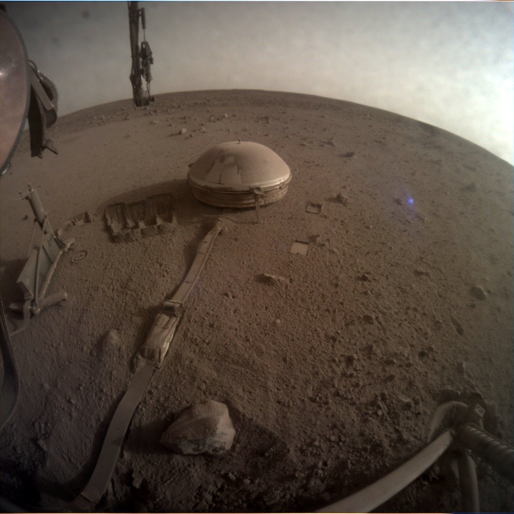 InSight's last picture from Mars shows its dome-shaped seismometer and the surrounding landscape (NASA/JPL)