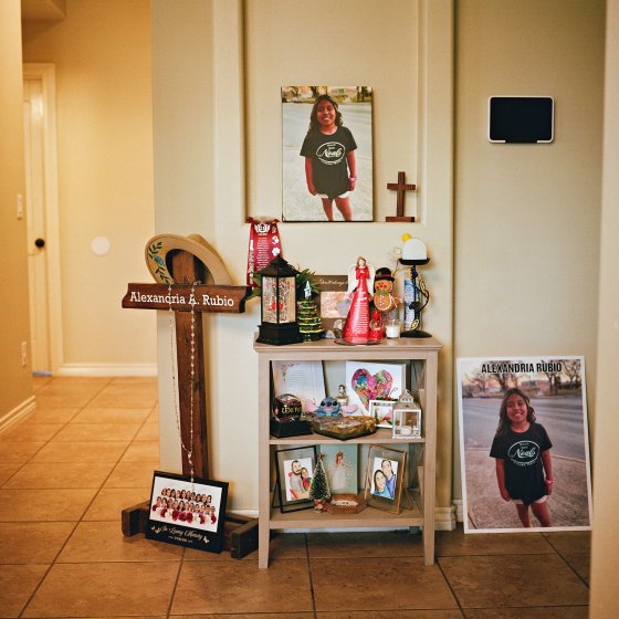 Uvalde, Texas - December 12, 2022:A memorial at the home of Kimberly and Felix Rubio, the parents of Lexi Rubio who was killed at the Robb Elementary School shooting earlier this year, was seen in Uvlade, Texas on December 12, 2022.Photo: Christopher Lee for TIME